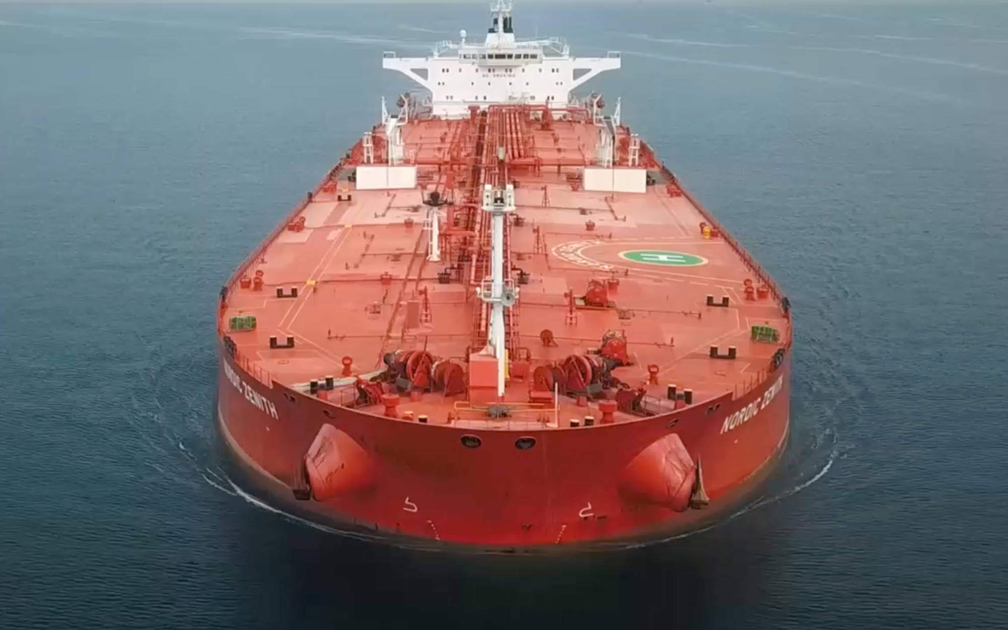 Red tanker on sea