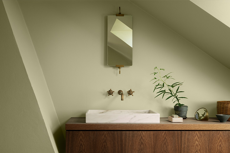 Bad malt med våtromsmaling fra Jotun i fargen 8596 Sunny Green