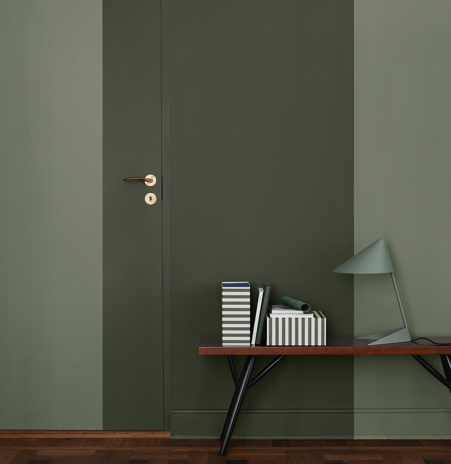 Beautiful green colours for your hallway Jotun 7629 Antique Green & 7613 Northern Mystic