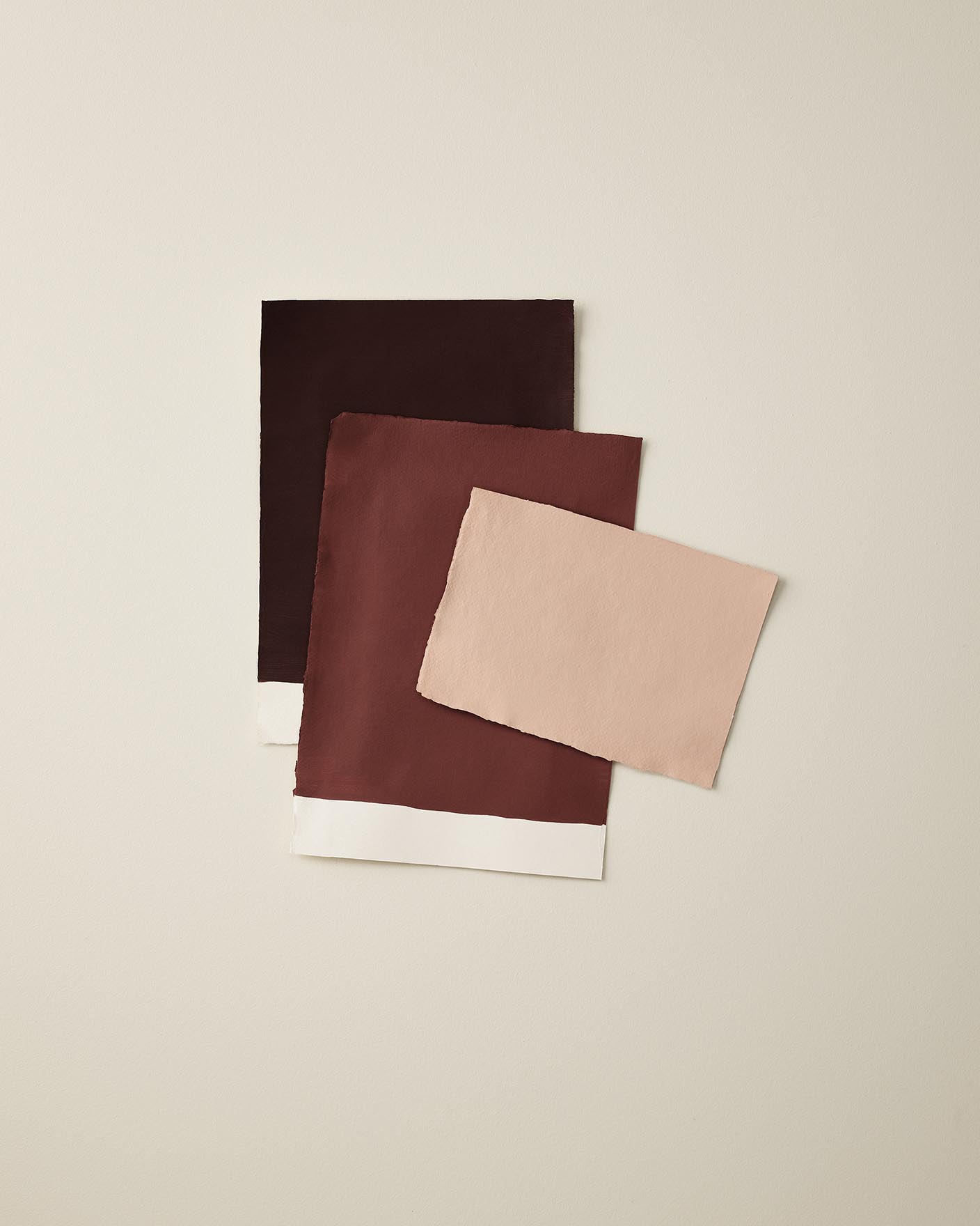 Colour samples of Pink Ambience, Sophisticated Red and Coffee.