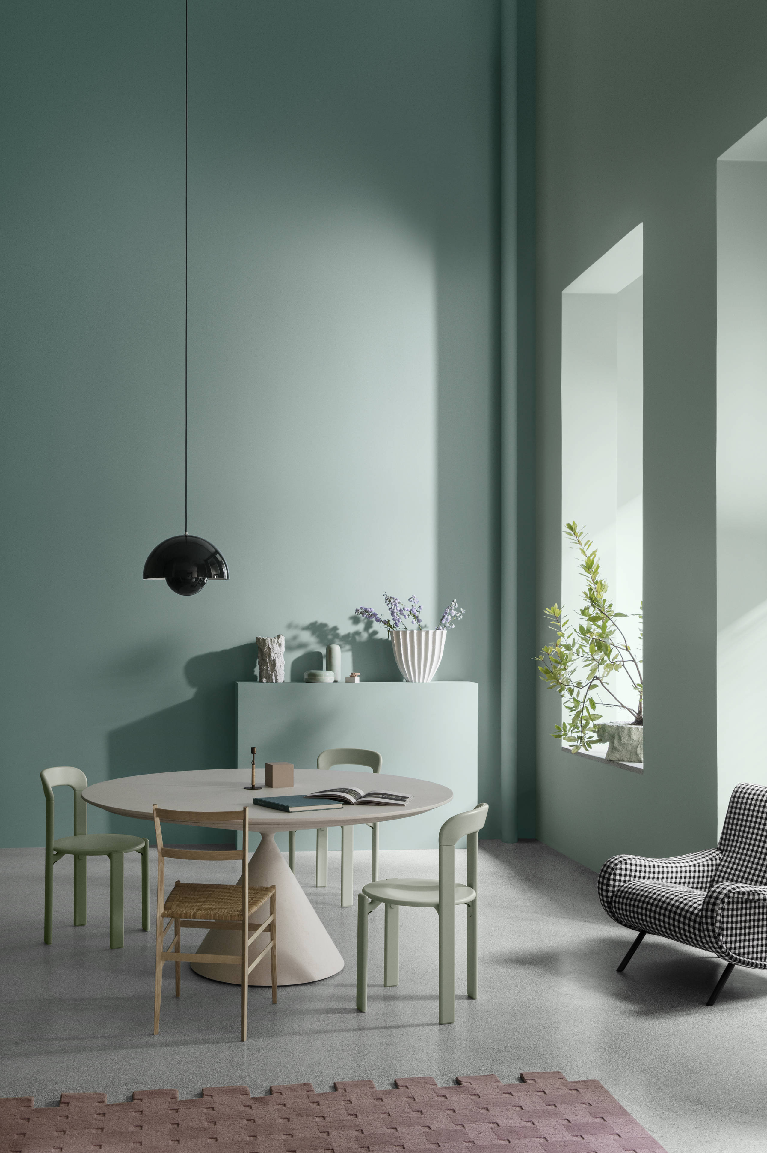 Dining area painted with Jotun Wish 6384 and Jotun Imagine 6383