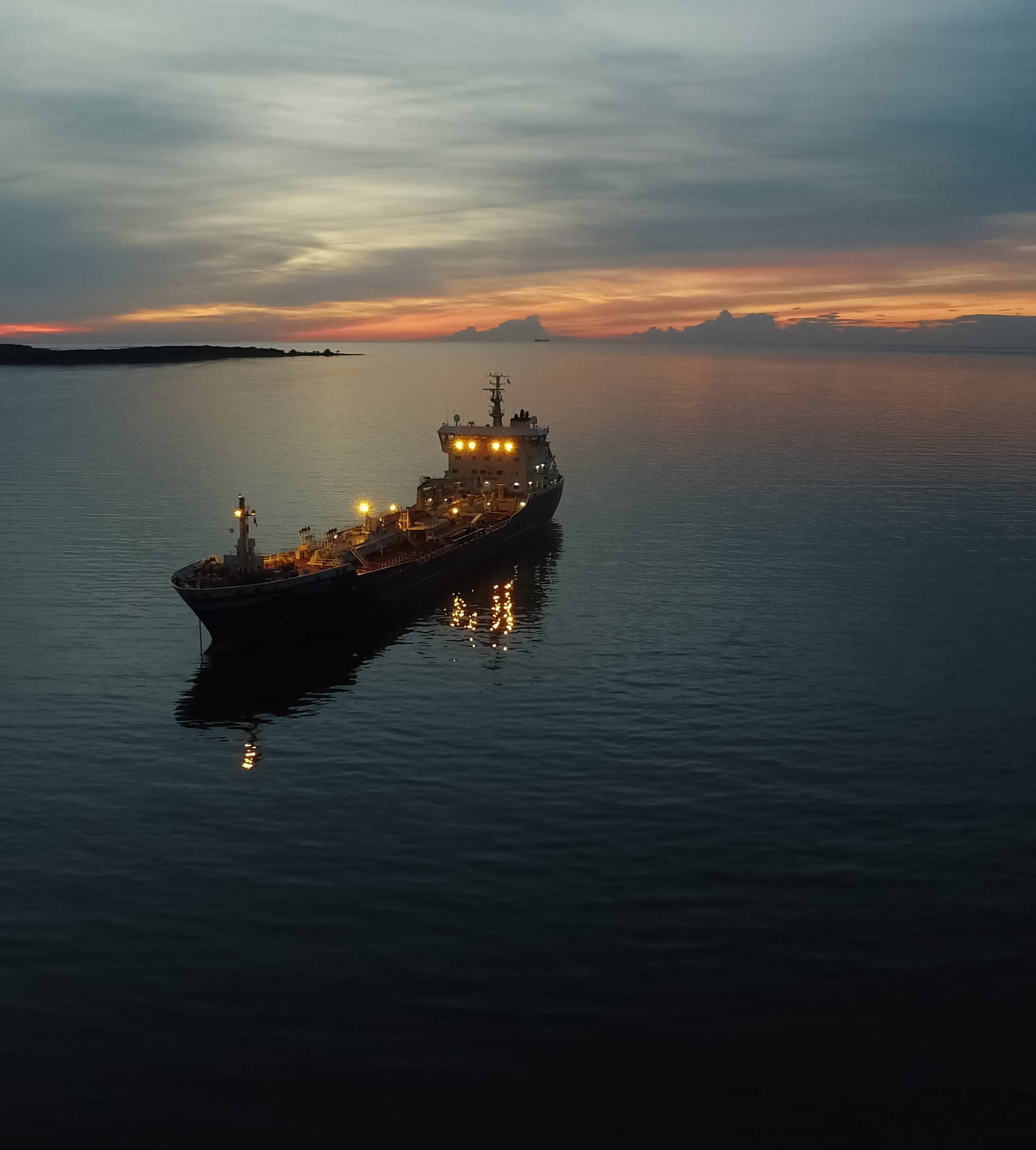 Vessel on the sea in night