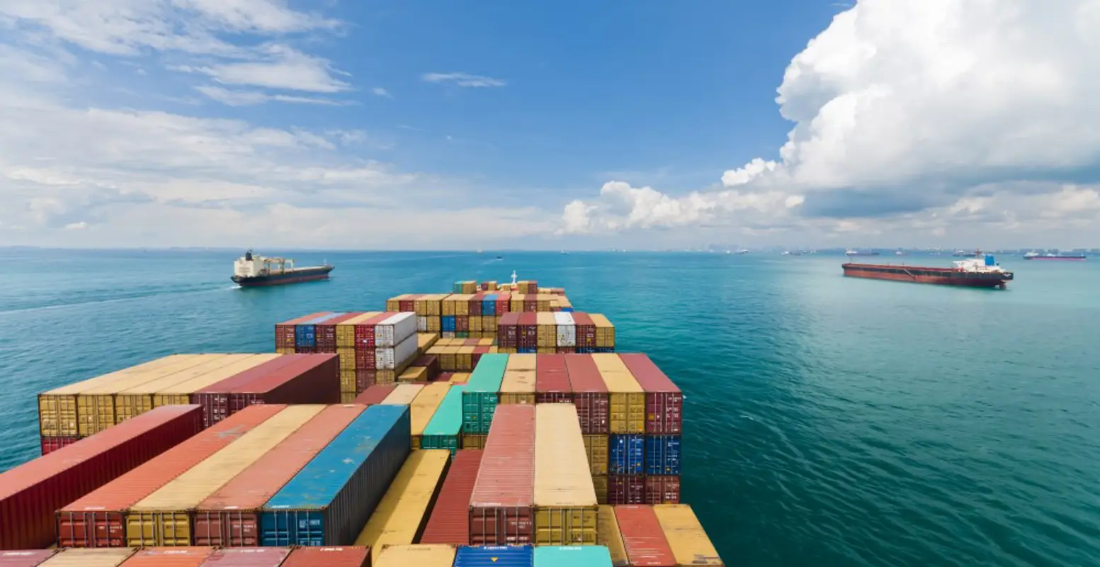 Container vessel seen from above container cargo