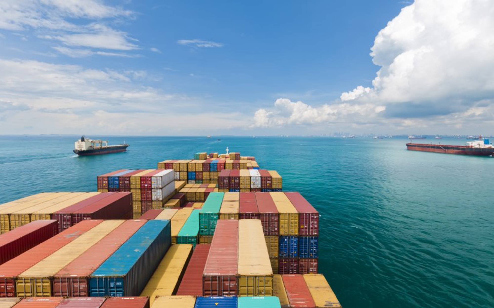 Container vessel seen from above container cargo
