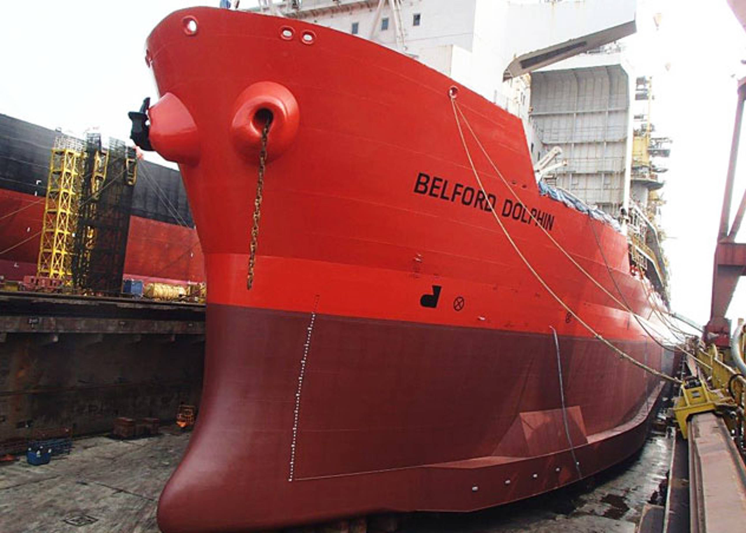 Belford Dolphin coated with Hardtop AX and SeaQuantum Ultra S in Singapore drydock