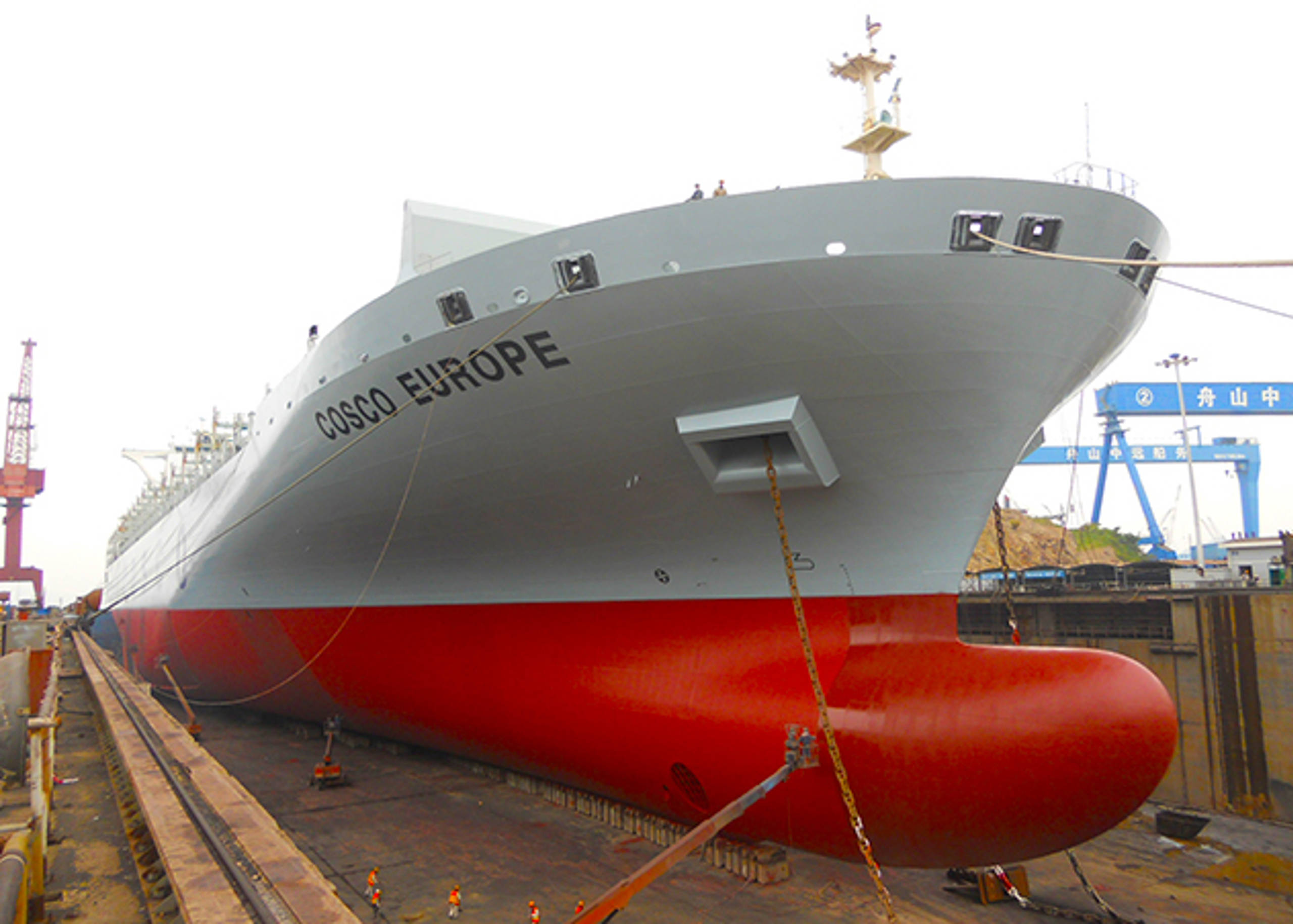 The container ship COSCO Europe in drydock – Jotun reference
