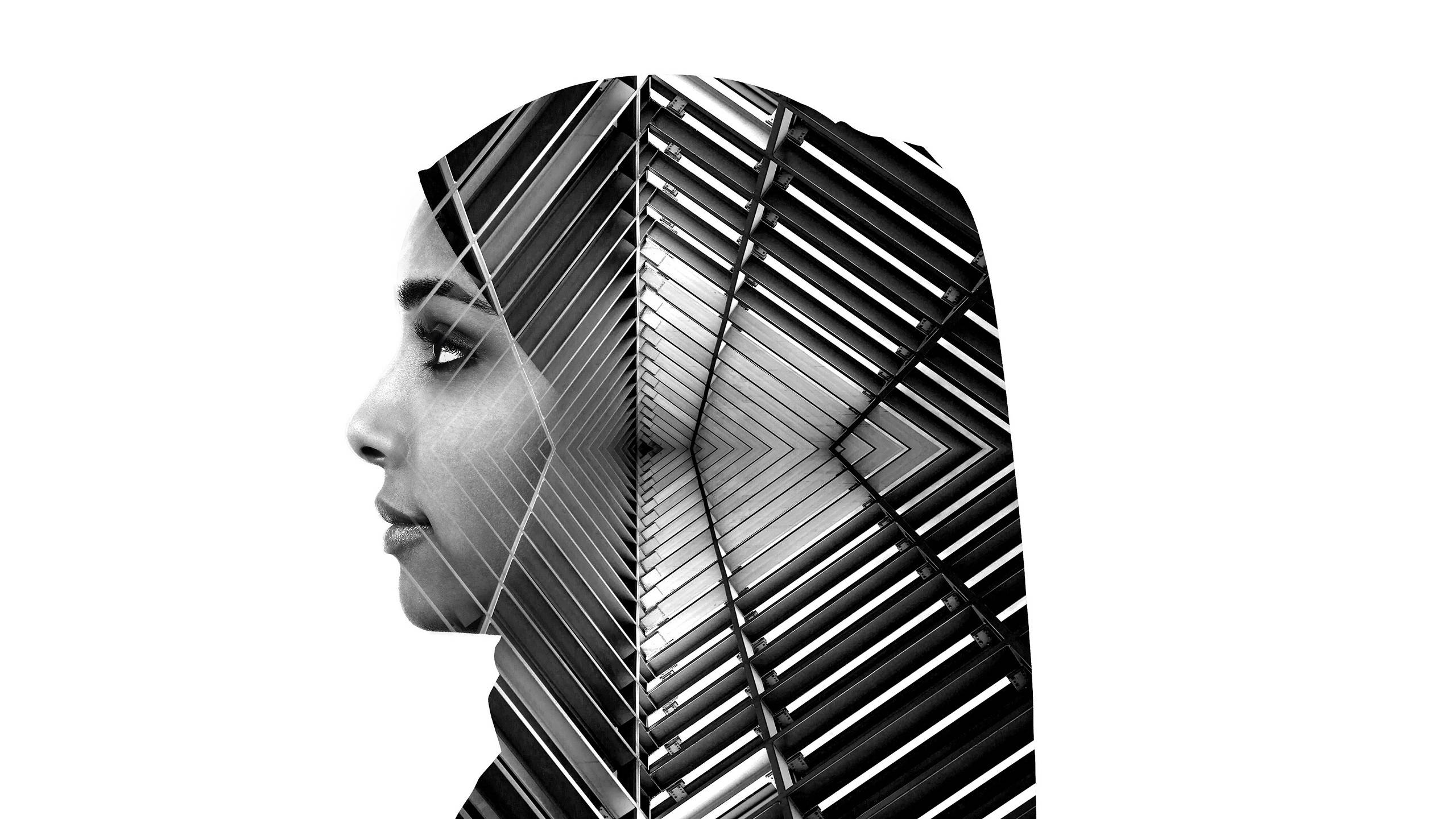 woman with headscarf in profile monochrome