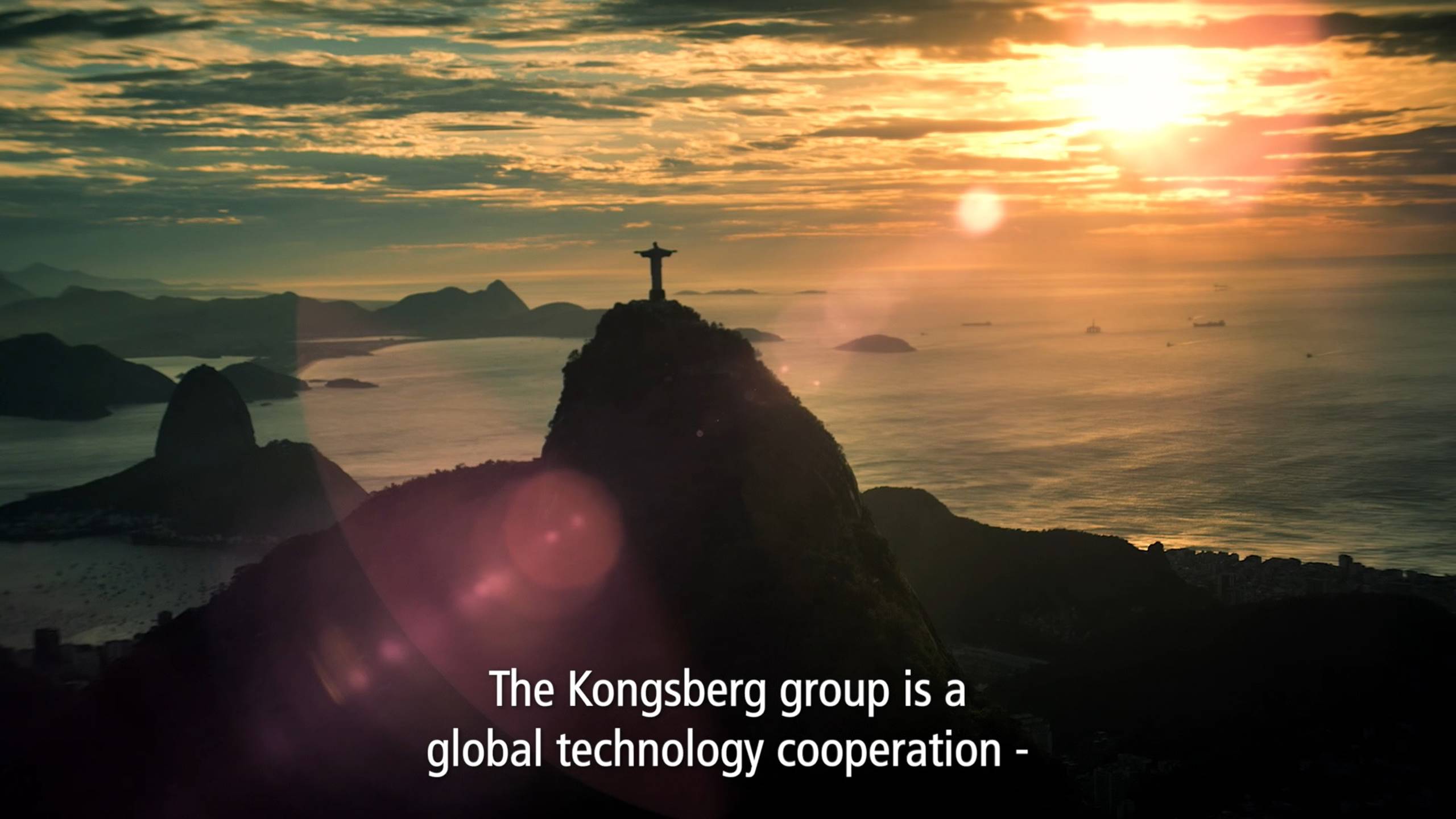 Aerial view of Rio de Janeiro in Brazil with the text: The Kongsberg group is a global technology cooperation.