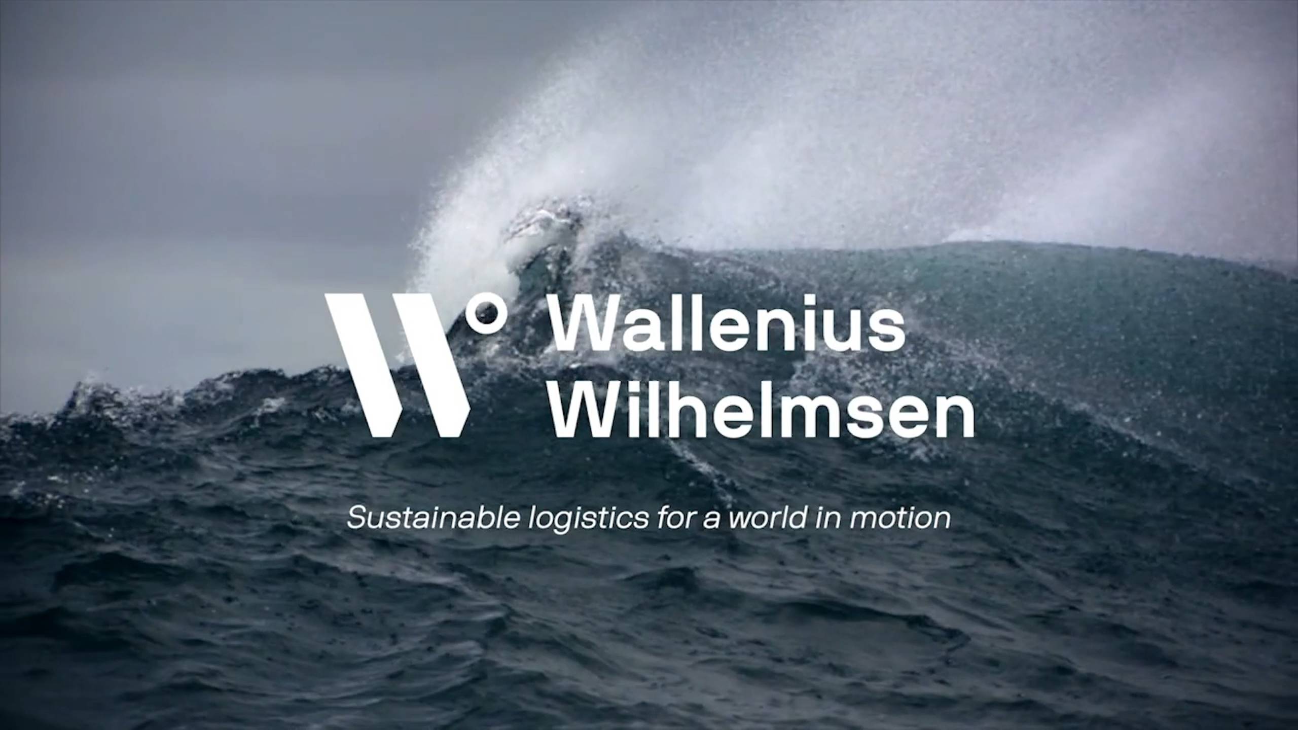 Ocean waves with the text: Wallenius Wilhelmsen, sustainable logistics for a world in motion