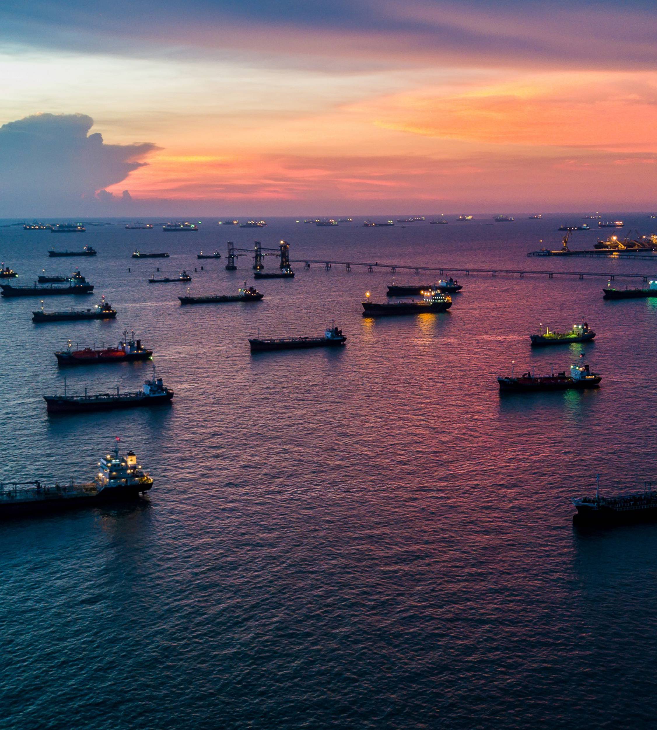 Ships on the sea during sunset