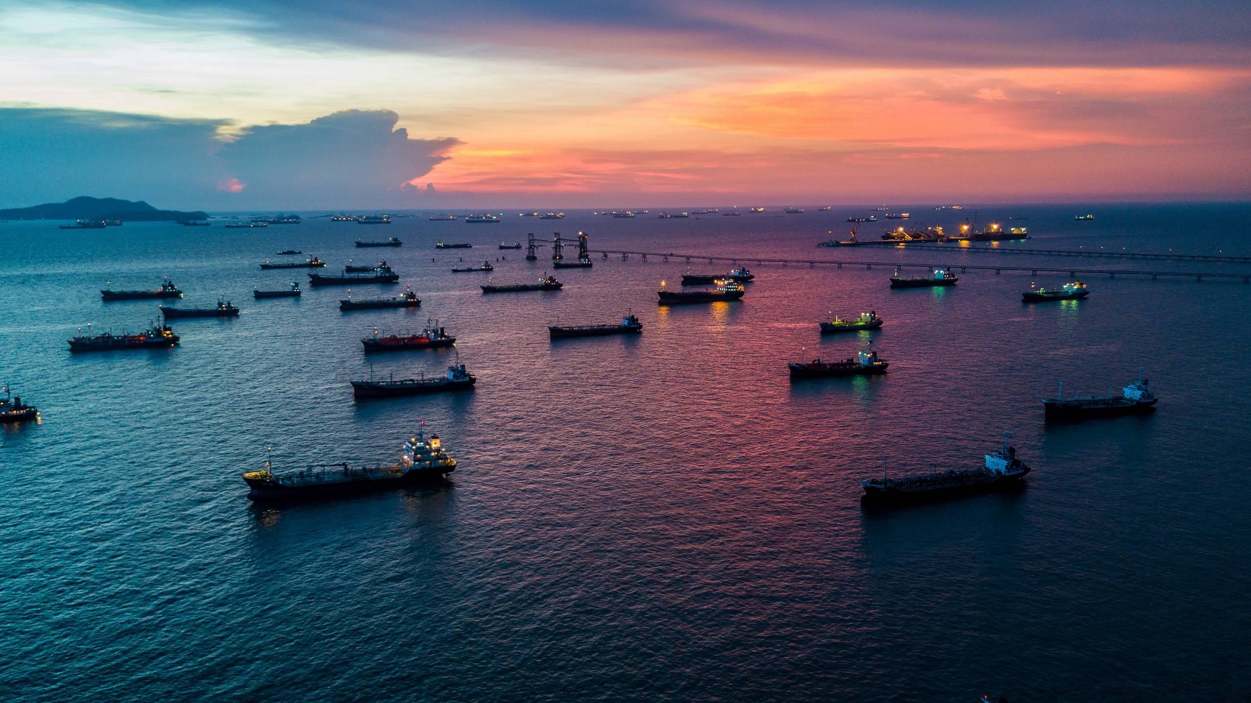 Ships on the sea during sunset