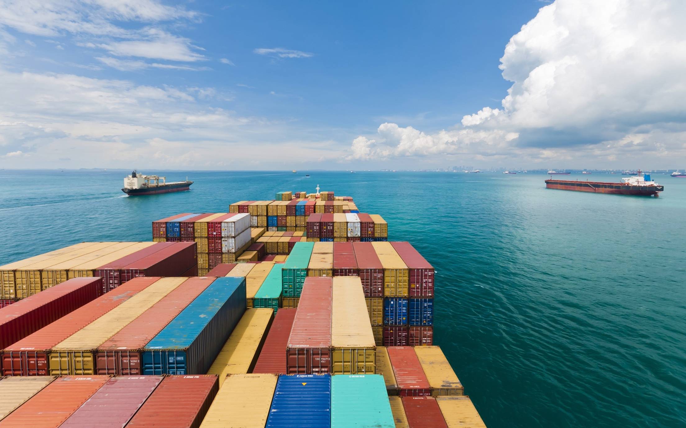 Vessel in the sea with sky and cloud