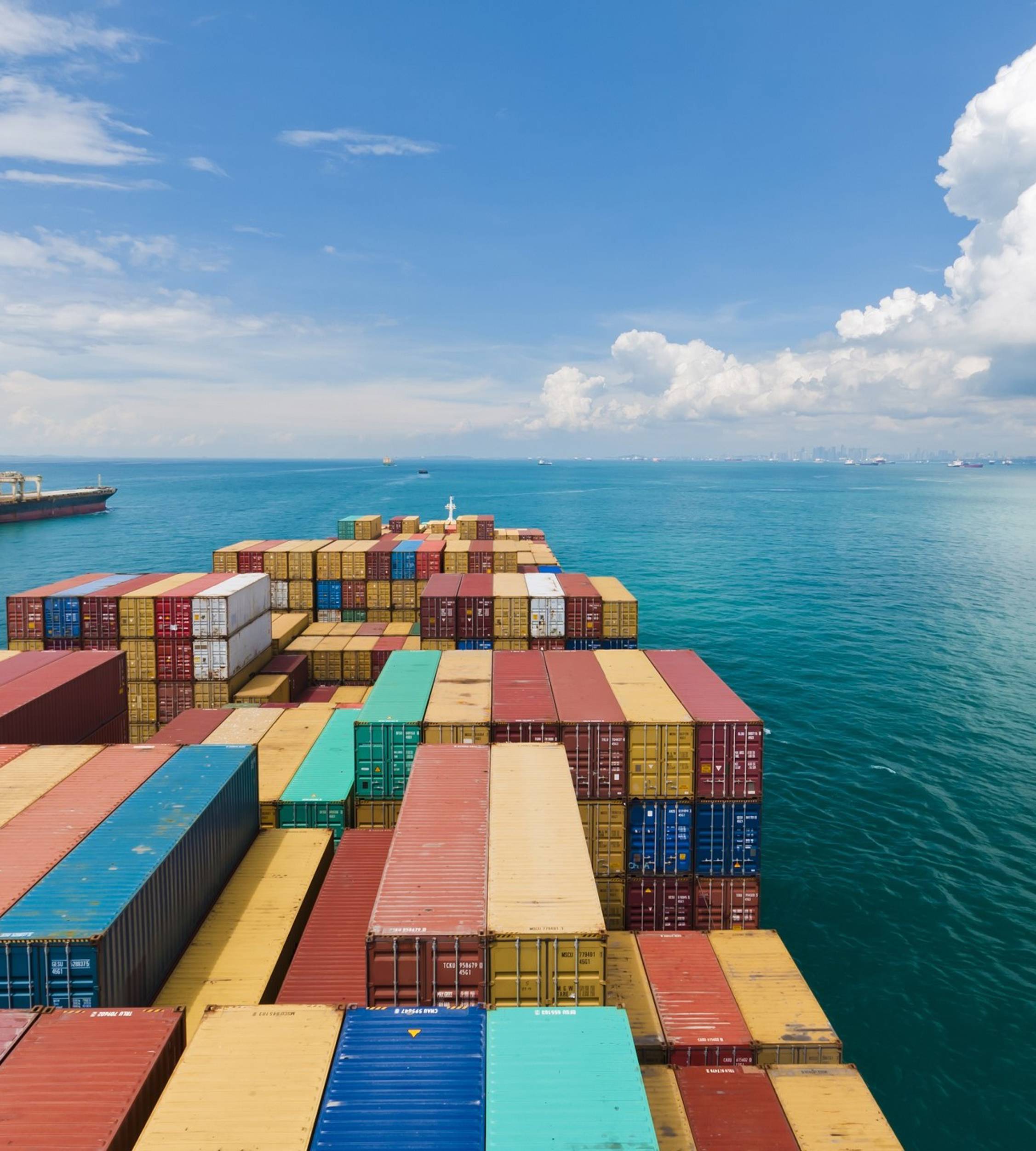 Vessel in the sea with sky and cloud