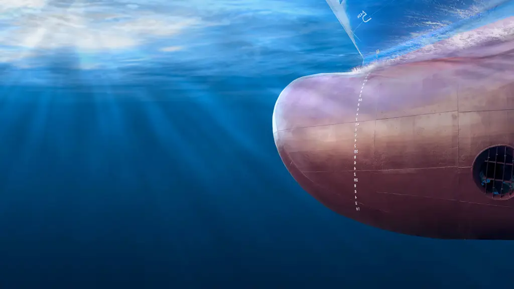 A ship hull below the water.