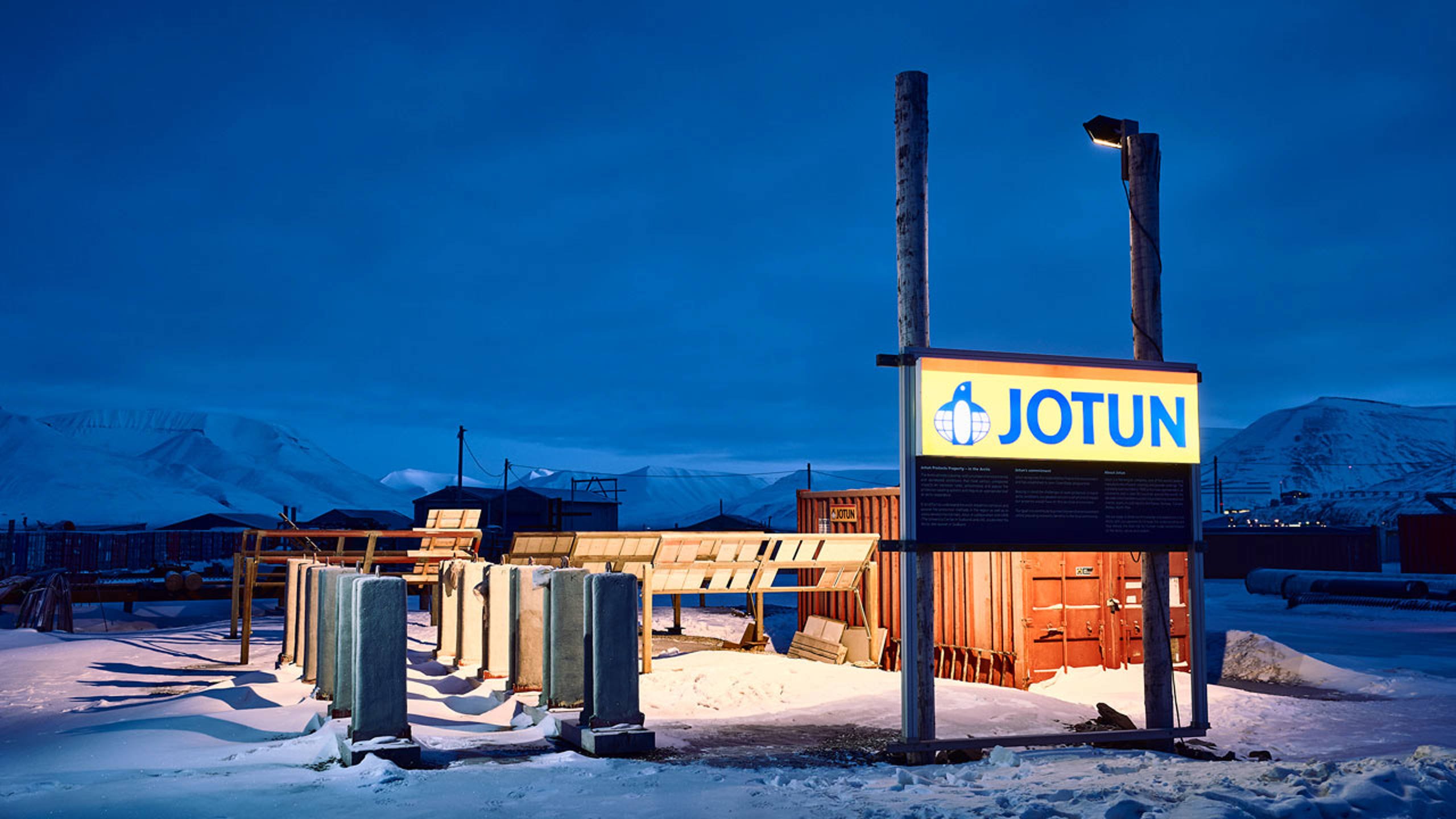 Jotun performs rigorous testing of all paints and coatings in every thinkable weather conditions. Here from the company's test site in Svalbard during winter.