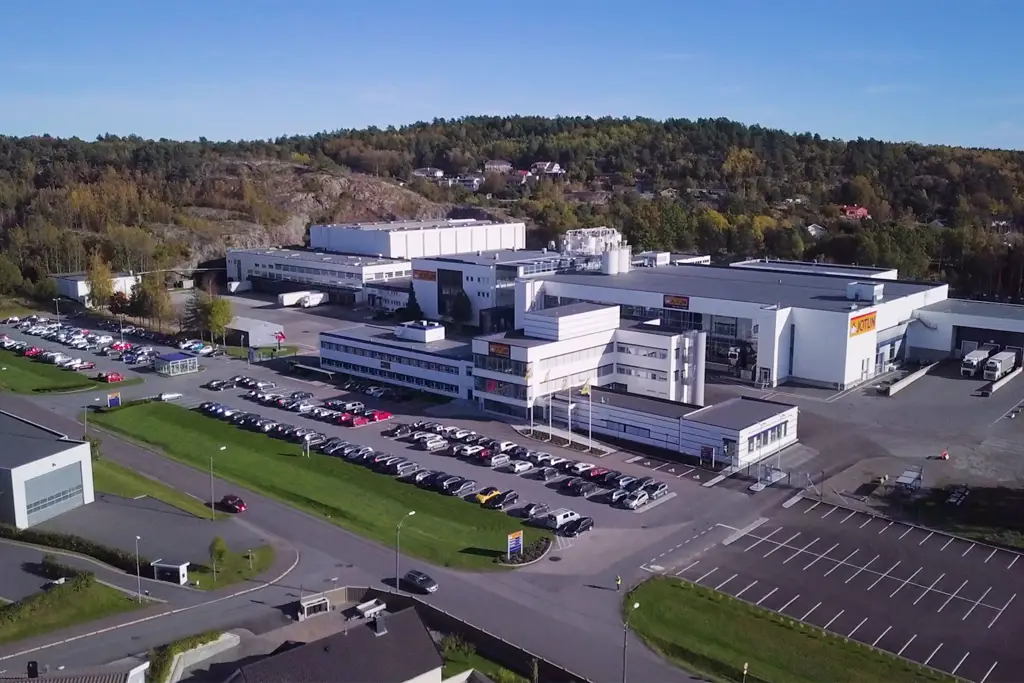 Drone view of Jotun's factory at Vindal in Norway
