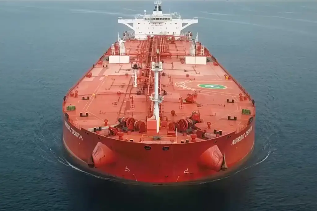 Red tanker on sea