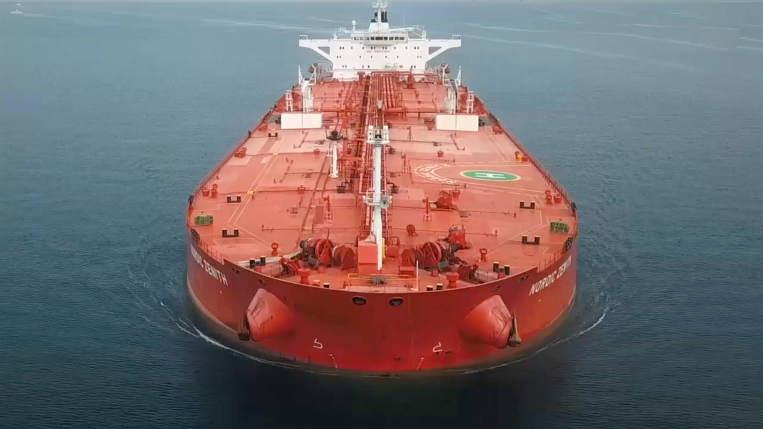 Red tanker on sea