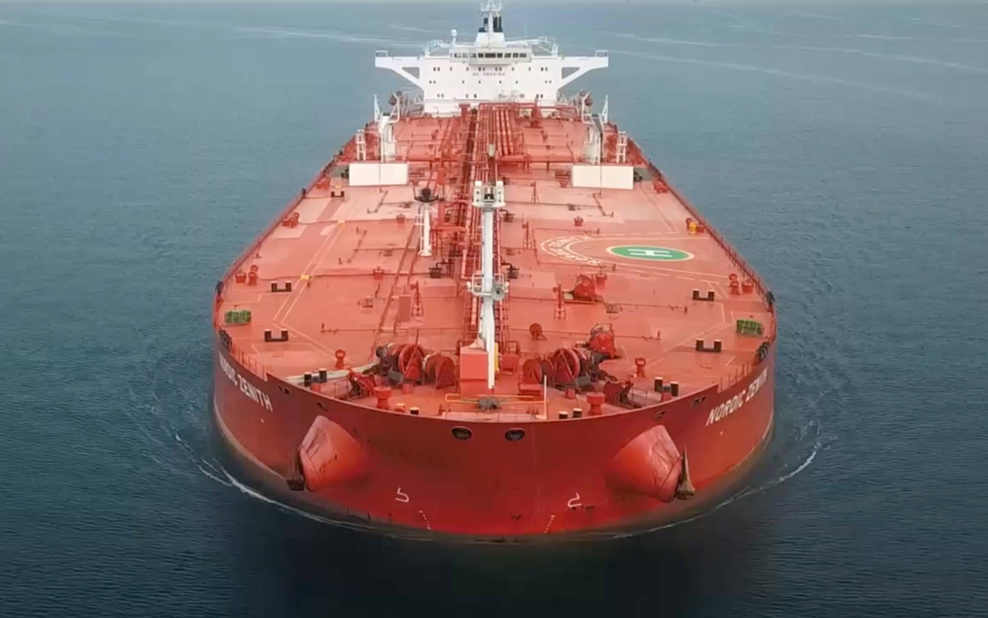 Red tanker on sea