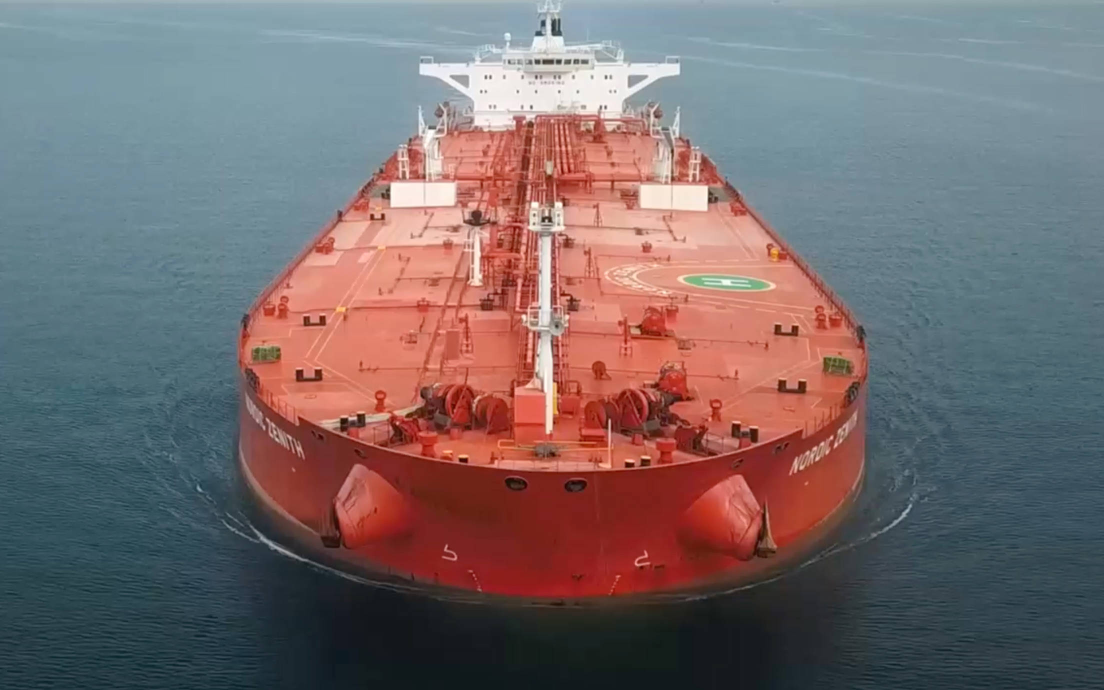 Red tanker on sea