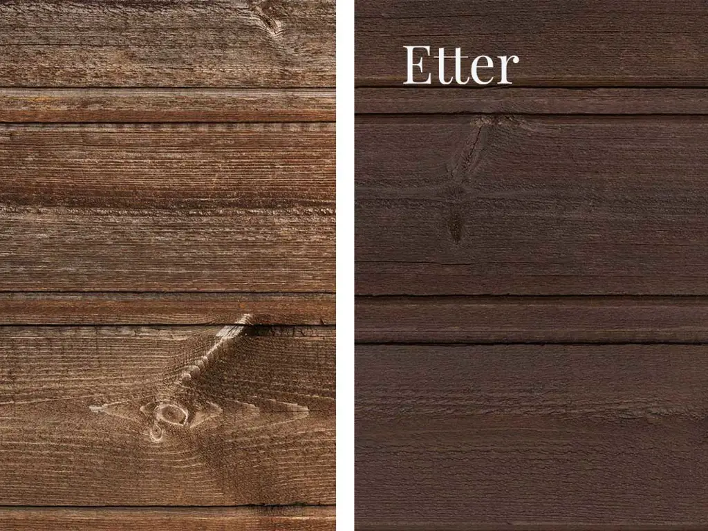 TREBITT WoodCare i fargen 9155 RICH BROWN - før- og etterbilde