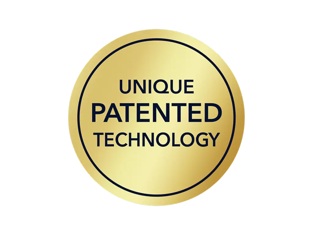 Gullfarget merke med teksten «Unique Patented Technology» for unik patentert teknologi fra Jotun